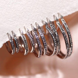 Sterling Silver Pave Crystal Hoop Earrings