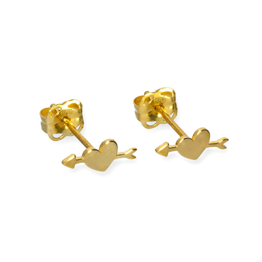9ct Gold Heart Arrow Stud Earrings
