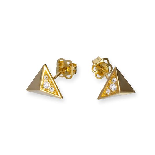9ct Gold & Clear CZ Crystal Pyramid Stud Earrings
