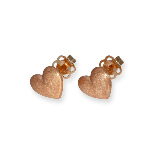 9ct Rose Gold Frosted Heart Stud Earrings - jewellerybox