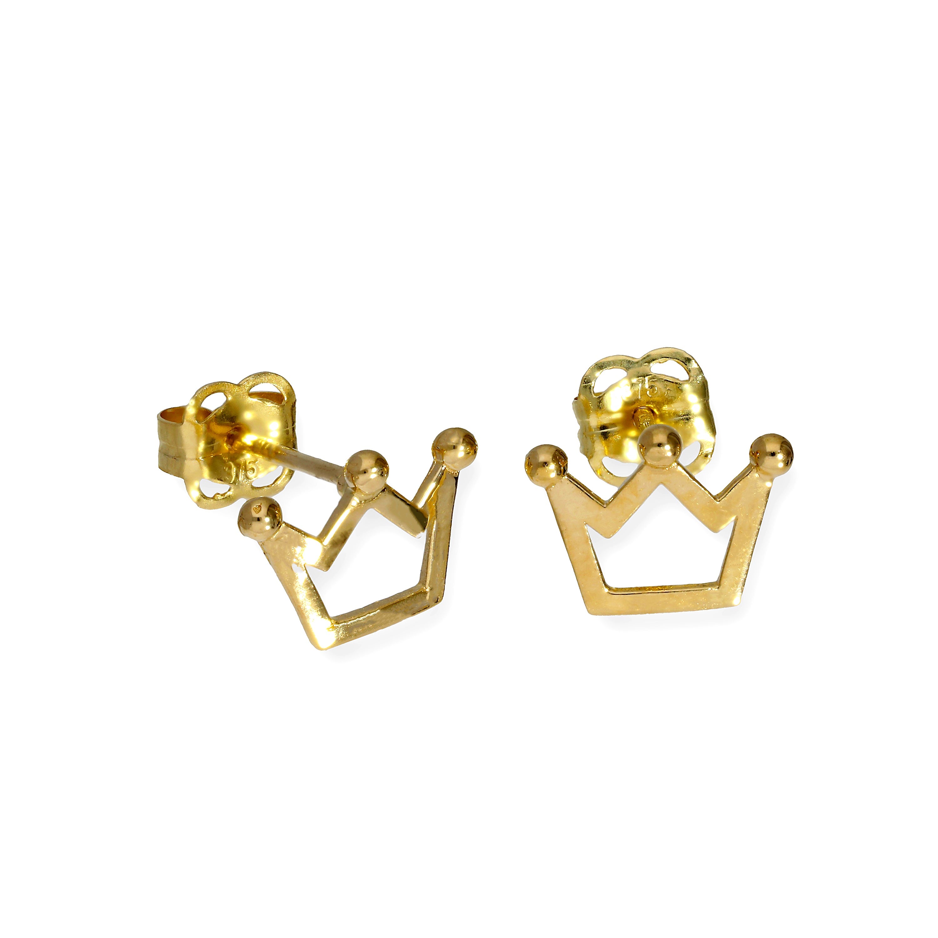 9ct Gold Royal Crown Outline Stud Earrings