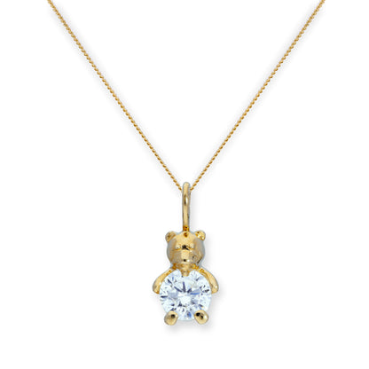 9ct Gold & Clear CZ Crystal Teddy Bear Pendant Necklace 16 - 20 Inches