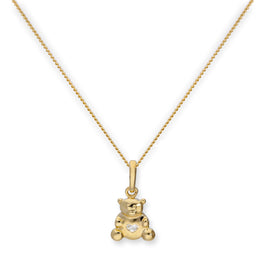 9ct Gold Teddy Bear w Clear CZ Crystal Heart Pendant Necklace 16 - 20 Inches