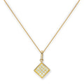 9ct Gold & Clear CZ Crystal Flat Square Pendant Necklace 16 - 20 Inches