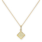 9ct Gold & Clear CZ Crystal Flat Square Pendant Necklace 16 - 20 Inches