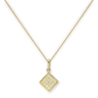 9ct Gold & Clear CZ Crystal Flat Square Pendant Necklace 16 - 20 Inches
