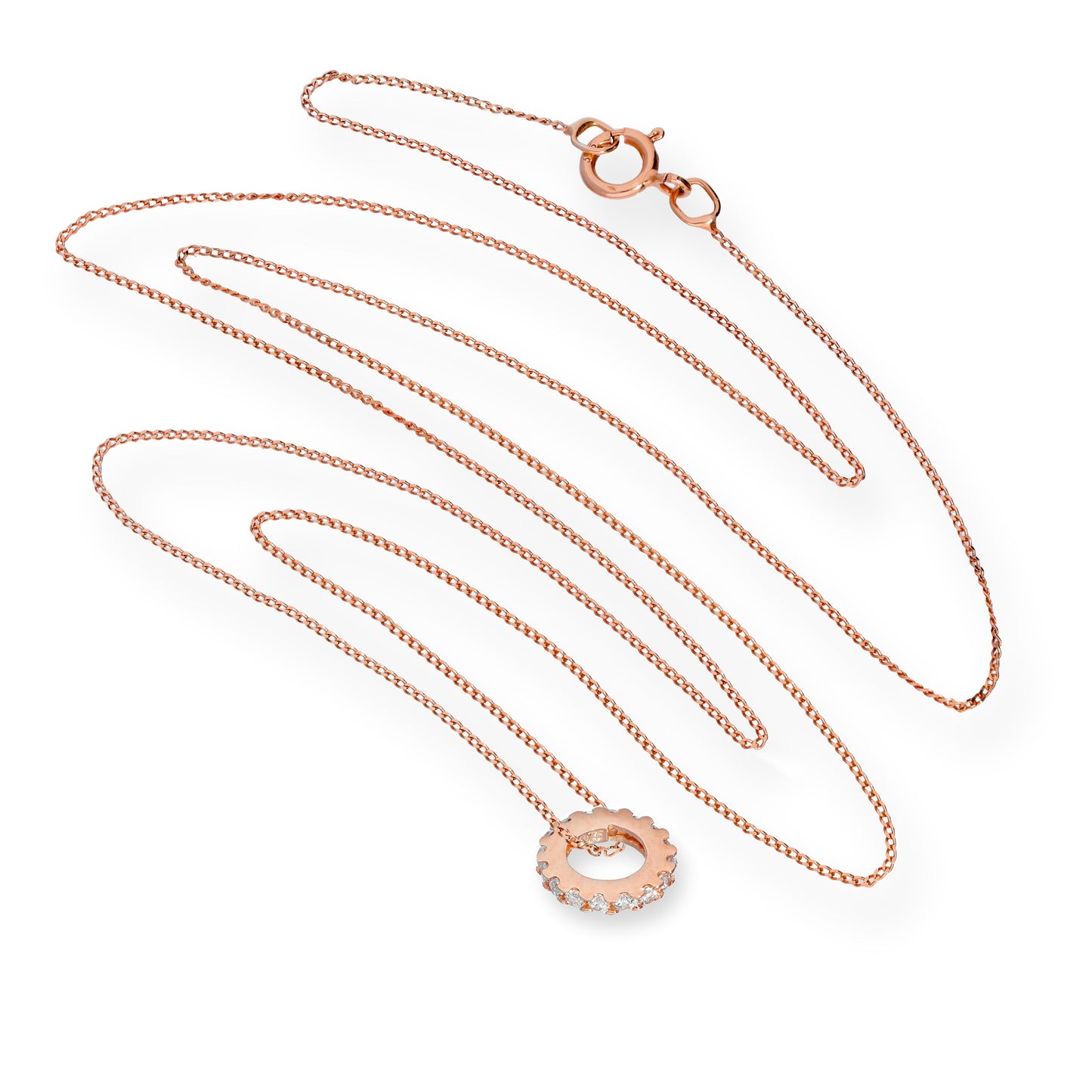 9ct Rose Gold & Clear CZ Crystal Wheel Pendant Necklace 16 - 18 Inches