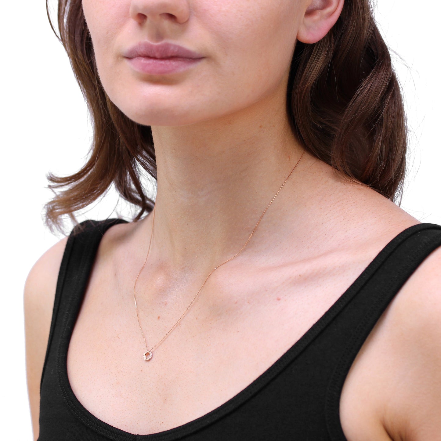 9ct Rose Gold & Clear CZ Crystal Wheel Pendant Necklace 16 - 18 Inches