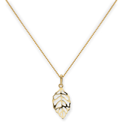 9ct Gold Cut Out Leaf Pendant Necklace 16 - 20 Inches