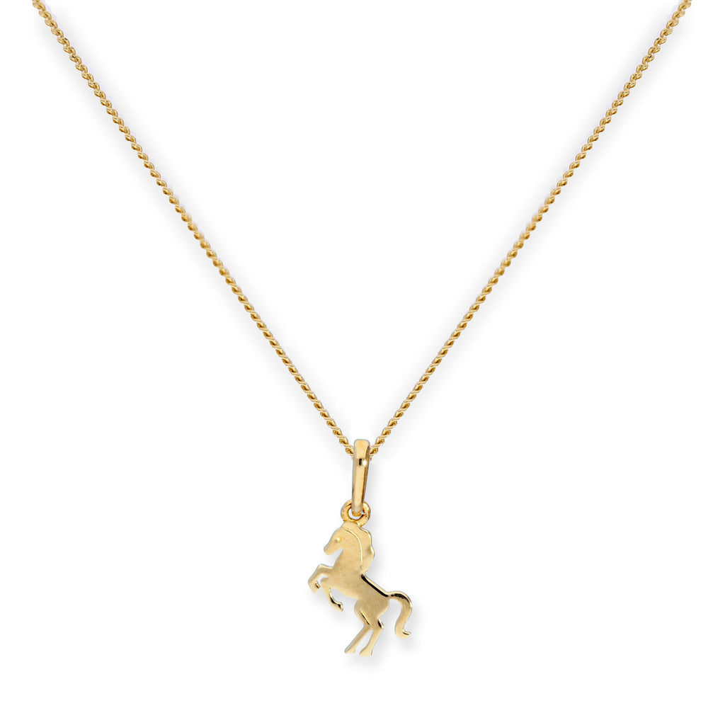 9ct Gold Prancing Horse Pendant Necklace 16 - 20 Inches