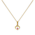 9ct Gold Heart Outline w Ruby CZ Crystal Pendant Necklace 16 - 20 Inches