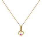 9ct Gold Heart Outline w Ruby CZ Crystal Pendant Necklace 16 - 20 Inches