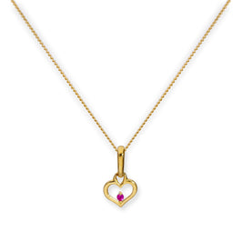 9ct Gold Heart Outline w Ruby CZ Crystal Pendant Necklace 16 - 20 Inches