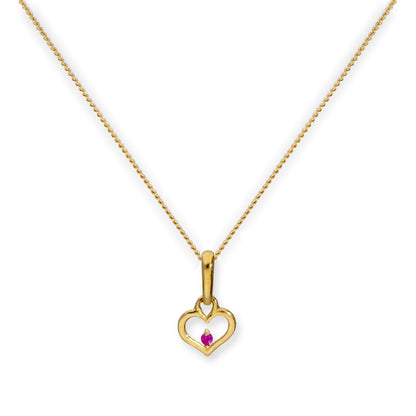 9ct Gold Heart Outline w Ruby CZ Crystal Pendant Necklace 16 - 20 Inches