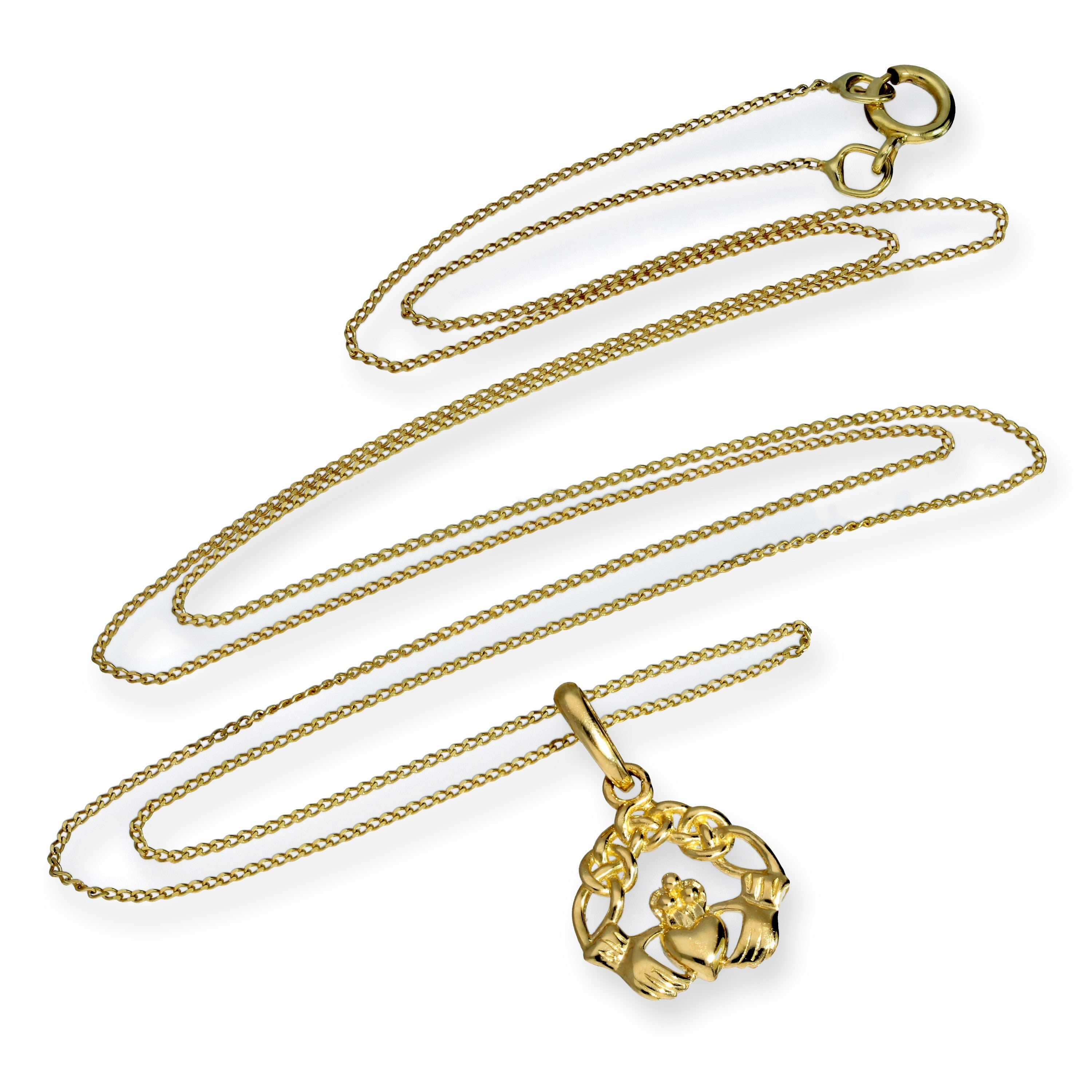 9ct Gold Claddagh Pendant Necklace 16 - 20 Inches