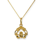9ct Gold Claddagh Pendant Necklace 16 - 20 Inches