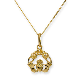 9ct Gold Claddagh Pendant Necklace 16 - 20 Inches