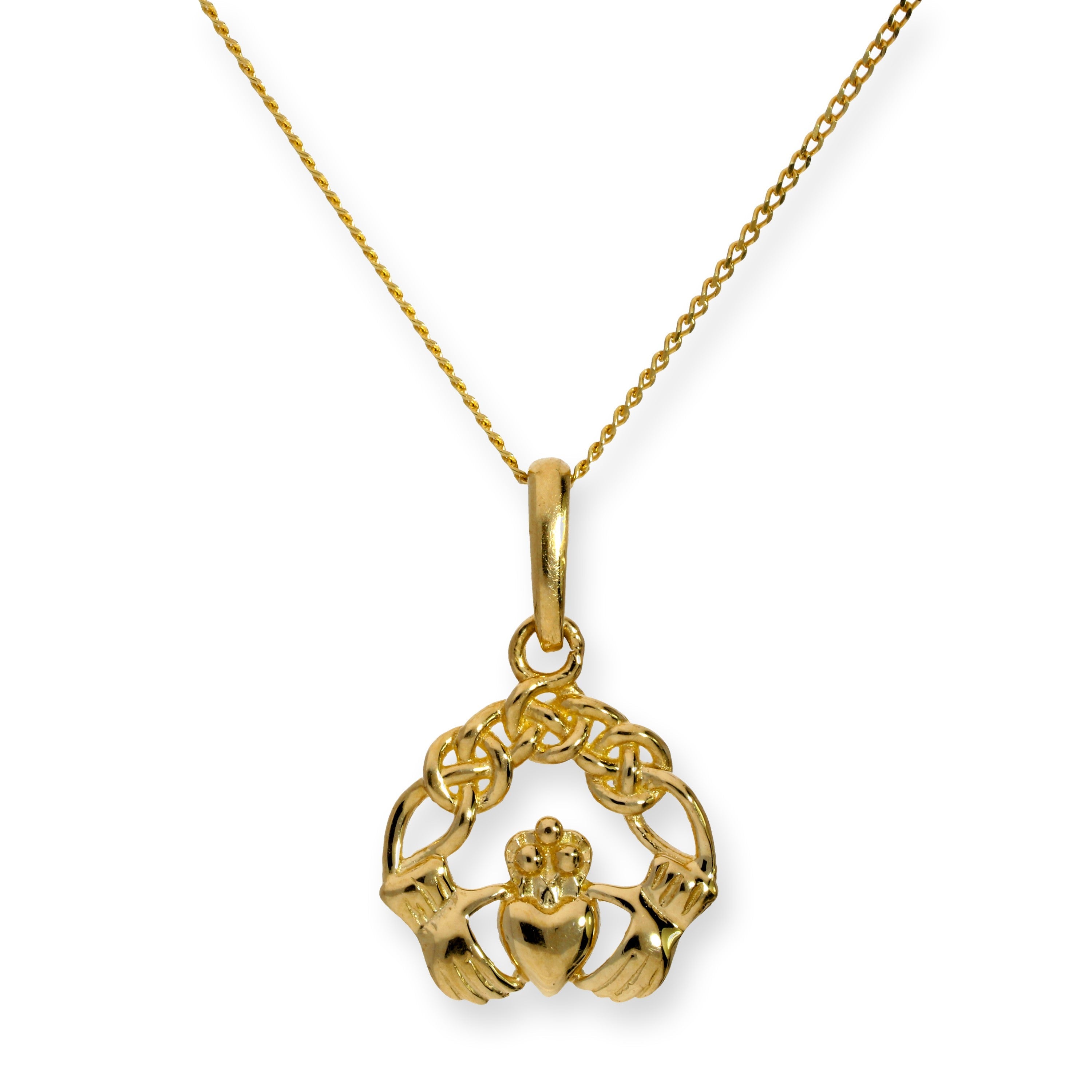 9ct Gold Claddagh Pendant Necklace 16 - 20 Inches