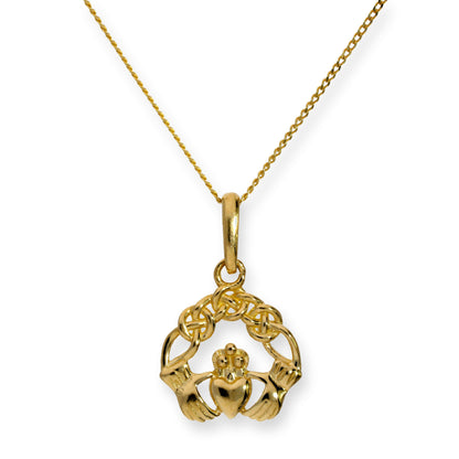 9ct Gold Claddagh Pendant Necklace 16 - 20 Inches