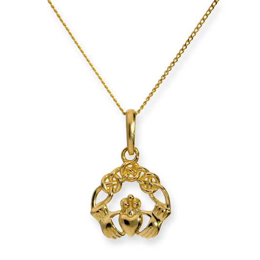 9ct Gold Claddagh Pendant Necklace 16 - 20 Inches