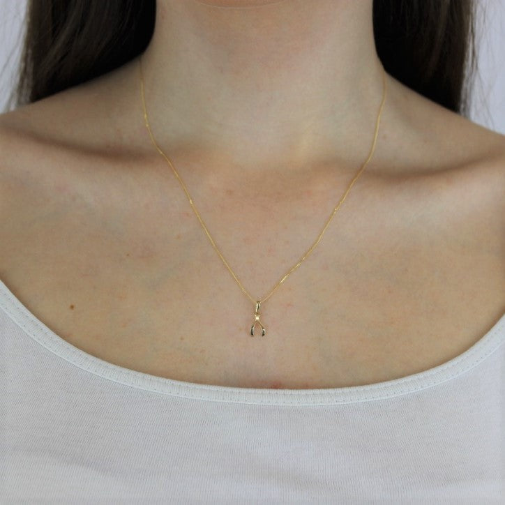 9ct Gold Wishbone Pendant Necklace 16 - 20 Inches