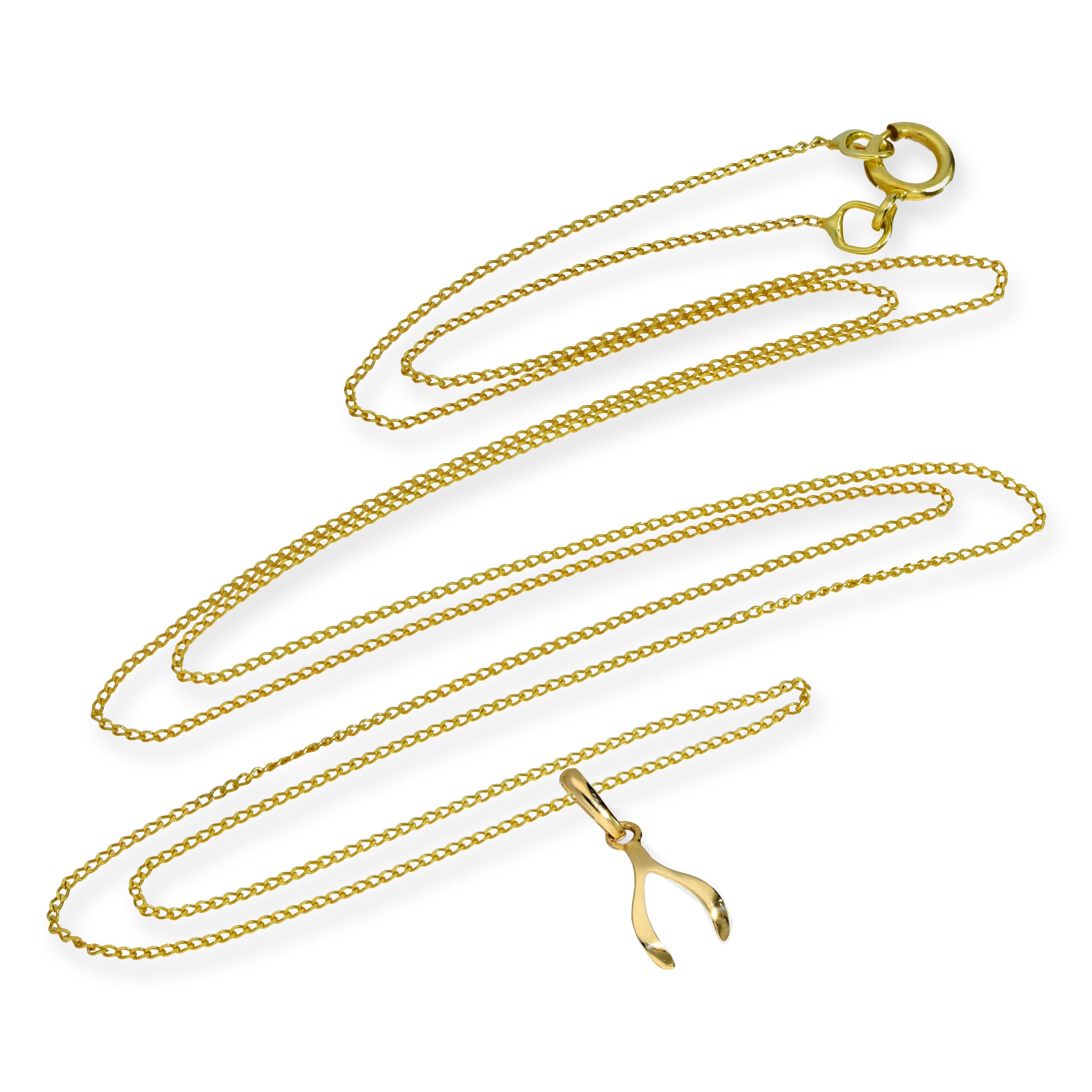 9ct Gold Wishbone Pendant Necklace 16 - 20 Inches