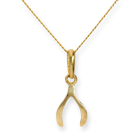 9ct Gold Wishbone Pendant Necklace 16 - 20 Inches