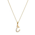 9ct Gold & Clear CZ Crystal Hanging Script Alphabet Letter C Pendant on 16 - 20 Inches Chain