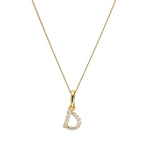 9ct Gold & Clear CZ Crystal Hanging Script Alphabet Letter D Pendant on 16 - 20 Inches Chain