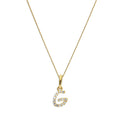 9ct Gold & Clear CZ Crystal Hanging Script Alphabet Letter G Pendant on 16 - 20 Inches Chain