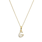 9ct Gold & Clear CZ Crystal Hanging Script Alphabet Letter G Pendant on 16 - 20 Inches Chain
