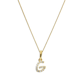9ct Gold & Clear CZ Crystal Hanging Script Alphabet Letter G Pendant on 16 - 20 Inches Chain