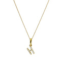 9ct Gold & Clear CZ Crystal Hanging Script Alphabet Letter H Pendant on 16 - 20 Inches Chain