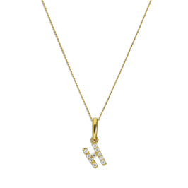 9ct Gold & Clear CZ Crystal Hanging Script Alphabet Letter H Pendant on 16 - 20 Inches Chain