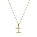 9ct Gold & Clear CZ Crystal Hanging Script Alphabet Letter I Pendant on 16 - 20 Inches Chain