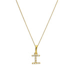 9ct Gold & Clear CZ Crystal Hanging Script Alphabet Letter I Pendant on 16 - 20 Inches Chain