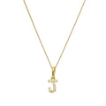 9ct Gold & Clear CZ Crystal Hanging Script Alphabet Letter J Pendant on 16 - 20 Inches Chain