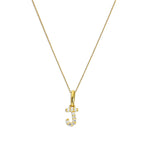 9ct Gold & Clear CZ Crystal Hanging Script Alphabet Letter J Pendant on 16 - 20 Inches Chain