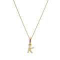9ct Gold & Clear CZ Crystal Hanging Script Alphabet Letter K Pendant on 16 - 20 Inches Chain