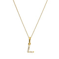 9ct Gold & Clear CZ Crystal Hanging Script Alphabet Letter L Pendant on 16 - 20 Inches Chain