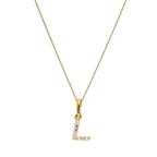 9ct Gold & Clear CZ Crystal Hanging Script Alphabet Letter L Pendant on 16 - 20 Inches Chain