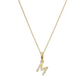 9ct Gold & Clear CZ Crystal Hanging Script Alphabet Letter M Pendant on 16 - 20 Inches Chain