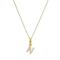 9ct Gold & Clear CZ Crystal Hanging Script Alphabet Letter N Pendant on 16 - 20 Inches Chain