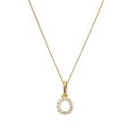 9ct Gold & Clear CZ Crystal Hanging Script Alphabet Letter O Pendant on 16 - 20 Inches Chain