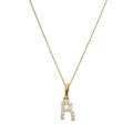 9ct Gold & Clear CZ Crystal Hanging Script Alphabet Letter R Pendant on 16 - 20 Inches Chain