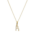 9ct Gold & Clear CZ Crystal Hanging Script Alphabet Letter R Pendant on 16 - 20 Inches Chain