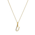 9ct Gold & Clear CZ Crystal Hanging Script Alphabet Letter U Pendant on 16 - 20 Inches Chain