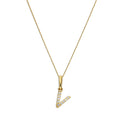 9ct Gold & Clear CZ Crystal Hanging Script Alphabet Letter V Pendant on 16 - 20 Inches Chain