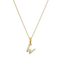 9ct Gold & Clear CZ Crystal Hanging Script Alphabet Letter W Pendant on 16 - 20 Inches Chain