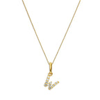 9ct Gold & Clear CZ Crystal Hanging Script Alphabet Letter W Pendant on 16 - 20 Inches Chain